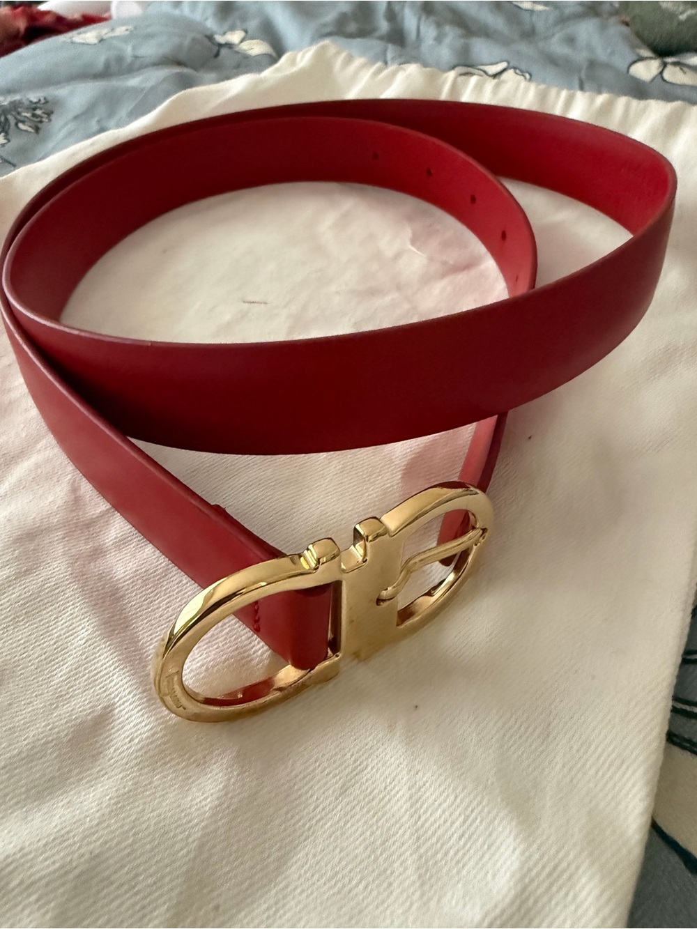 Salvatore Ferragamo Red Leather Belt with Gold Gancini Buckle